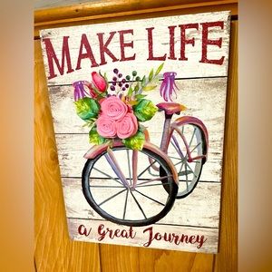 Make Life a Great Journey bike painting by Hanna’s Handiworks w/ pink felt roses